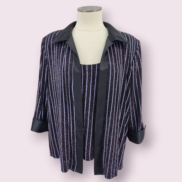 R & M Richards Blouse Jacket 18WP MOTB Sparkle Slinky Knit Satin Stretch Glam - Picture 1 of 8